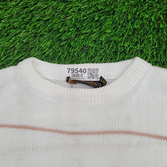 Vintage 90s Eddie-Bauer Stripes Sweater Medium 21x27 White - Picture 10 of 11